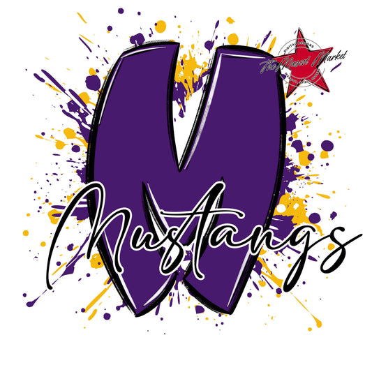 Mustangs Mascot Splatter-Purple & Yellow