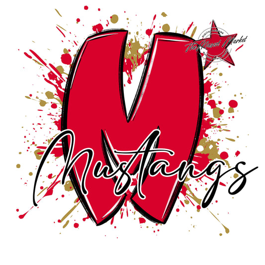 Mustangs Mascot Splatter-Red & Gold