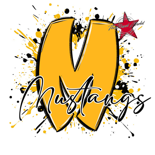Mustangs Mascot Splatter-Yellow