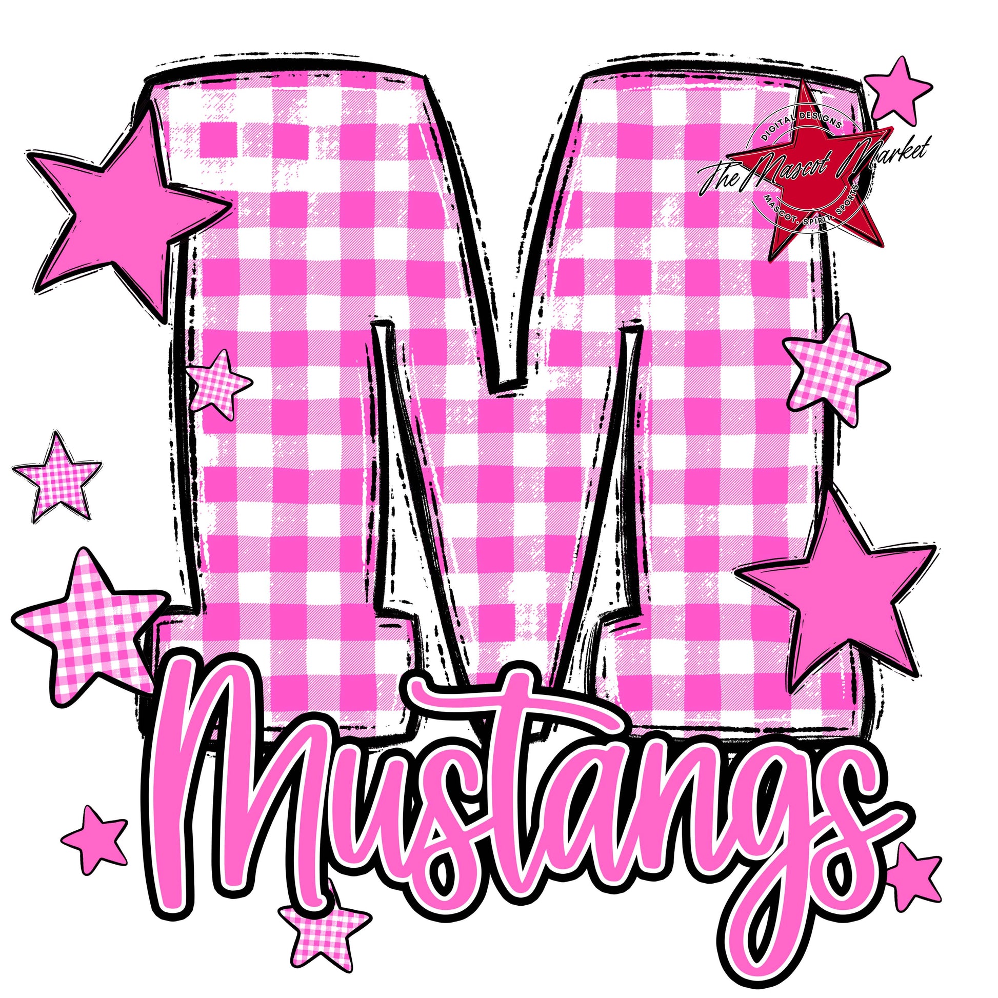 Mustangs Plaid Star Design-Baby Pink