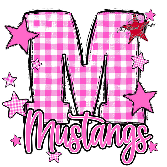 Mustangs Plaid Star Design-Baby Pink