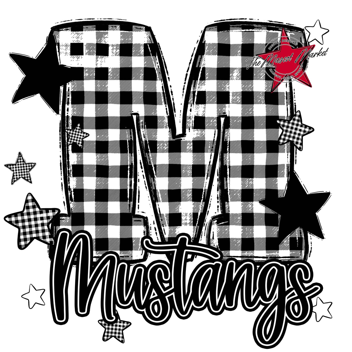 Mustangs Plaid Star Design-Black