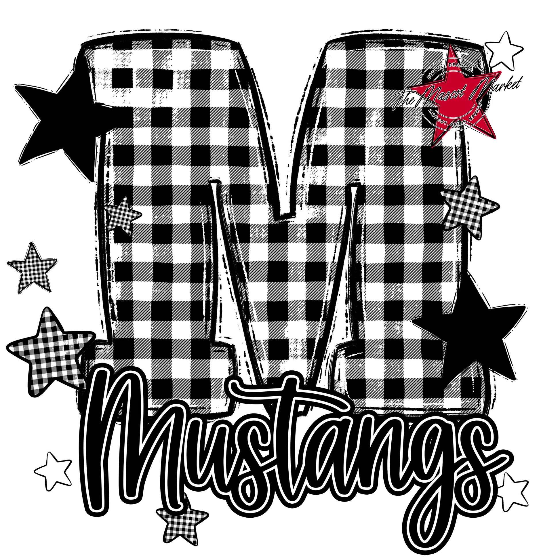 Mustangs Plaid Star Design-Black