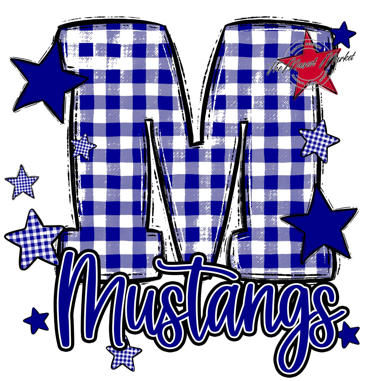 Mustangs Plaid Star Design-Blue