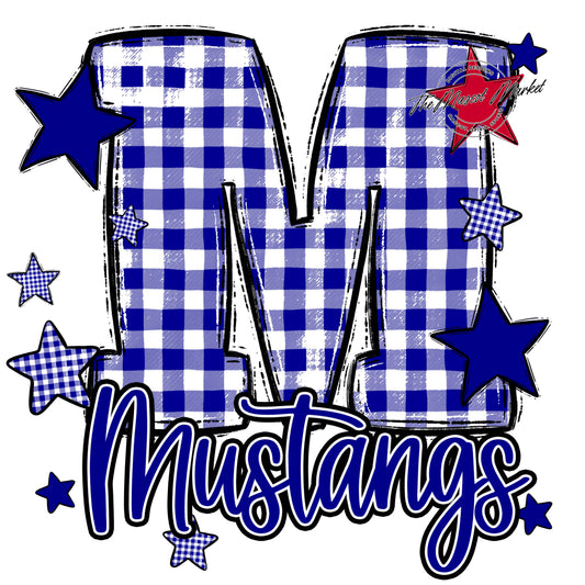 Mustangs Plaid Star Design-Blue