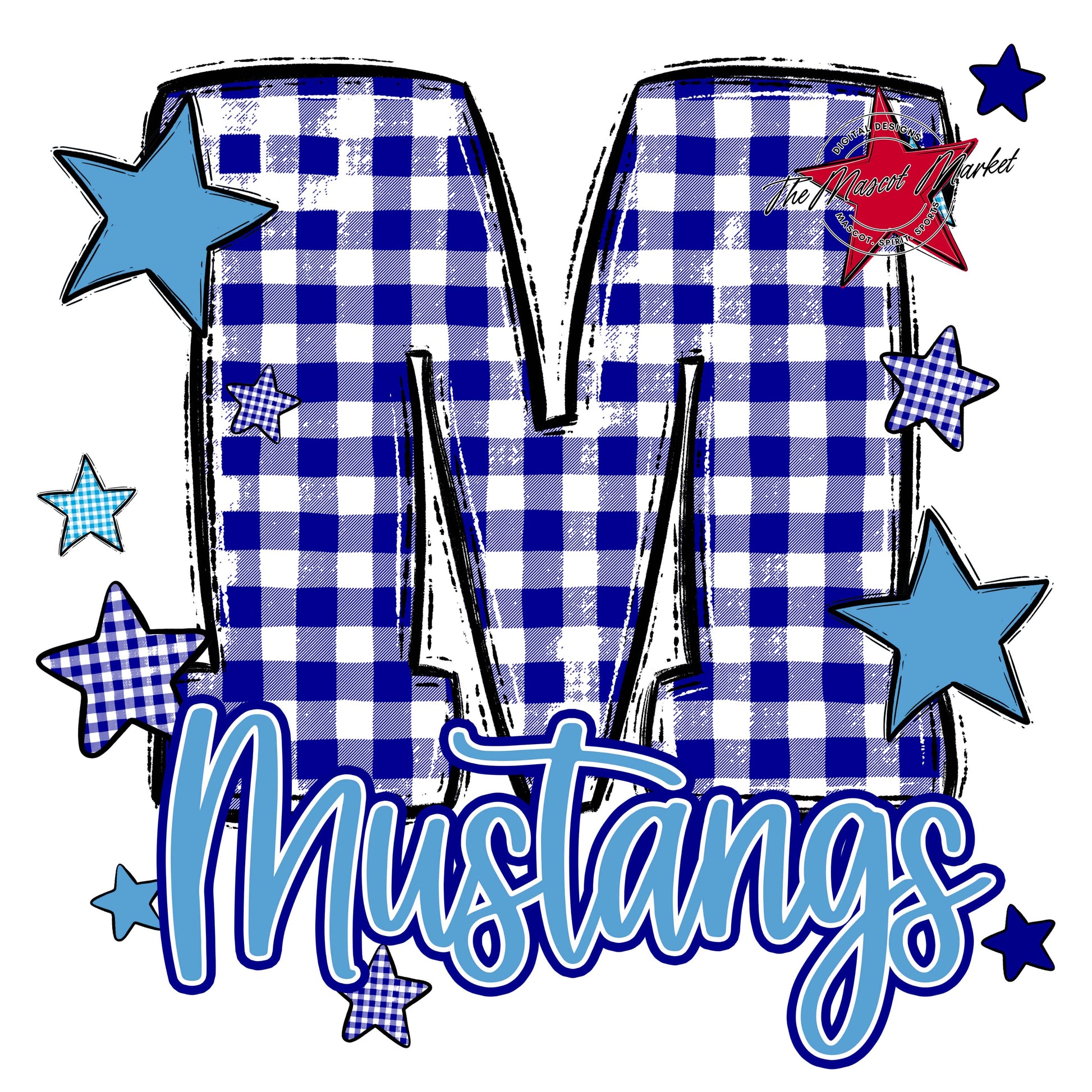 Mustangs Plaid Star Design-Blue & Carolina Blue