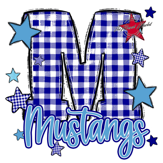 Mustangs Plaid Star Design-Blue & Carolina Blue
