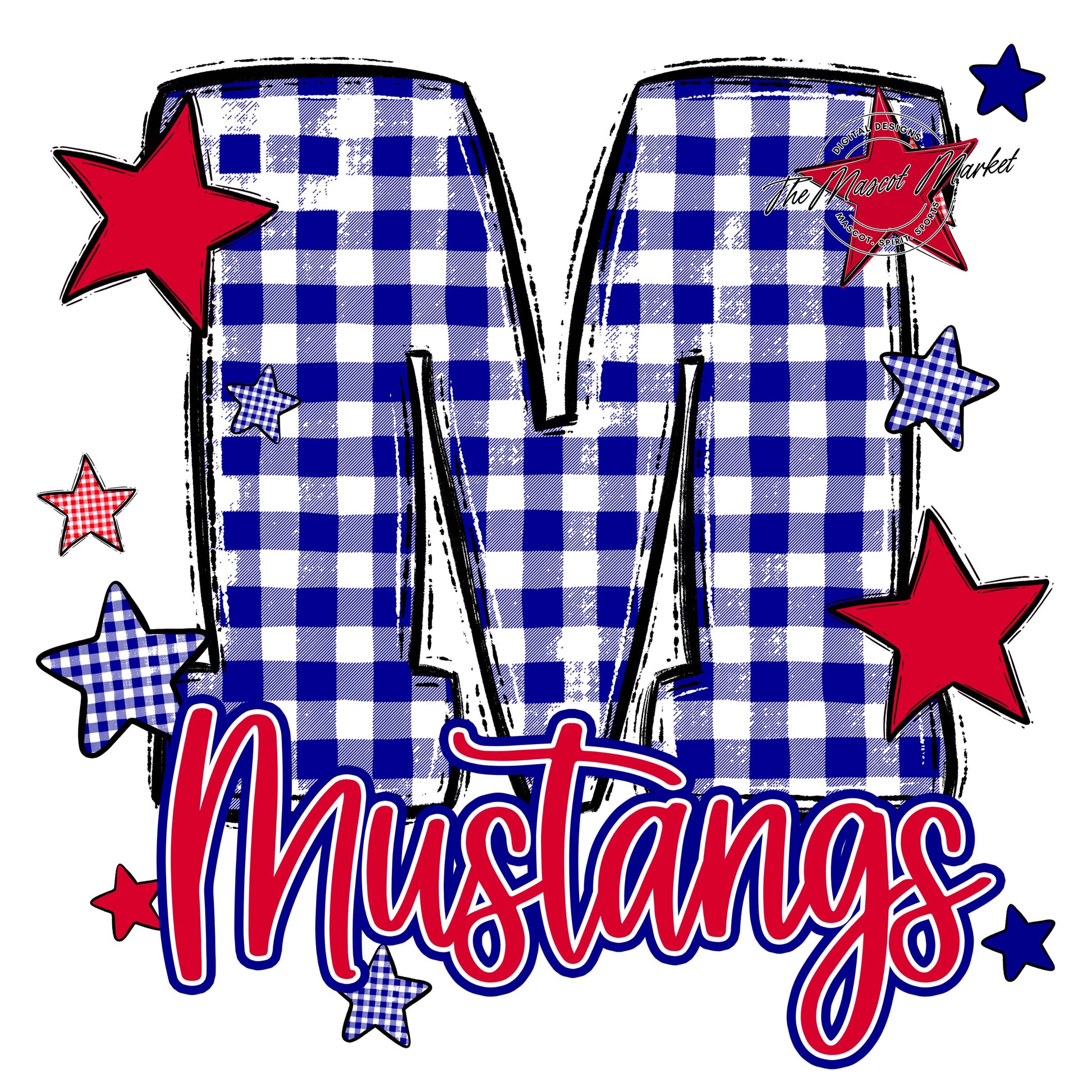 Mustangs Plaid Star Design-Blue & Red