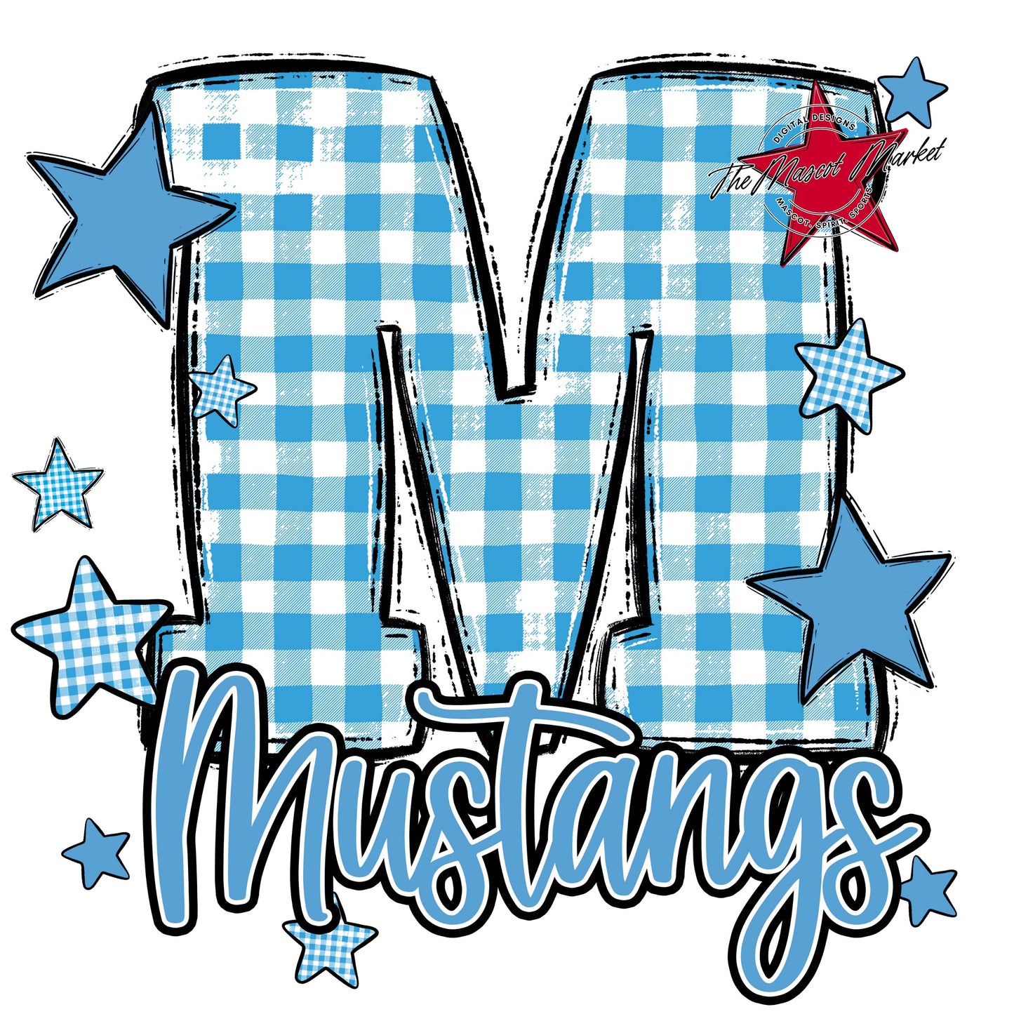 Mustangs Plaid Star Design-Carolina Blue