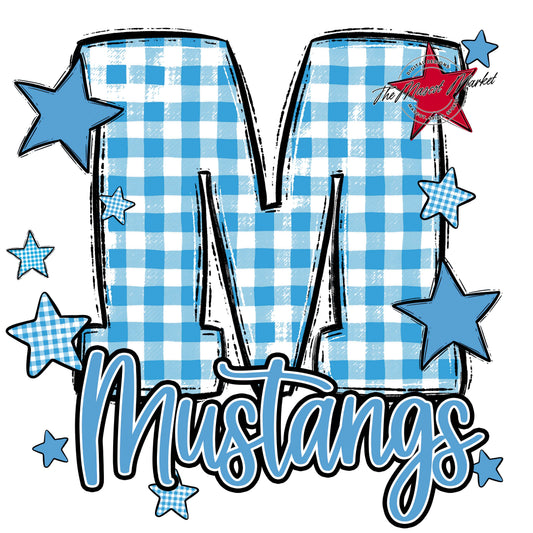 Mustangs Plaid Star Design-Carolina Blue