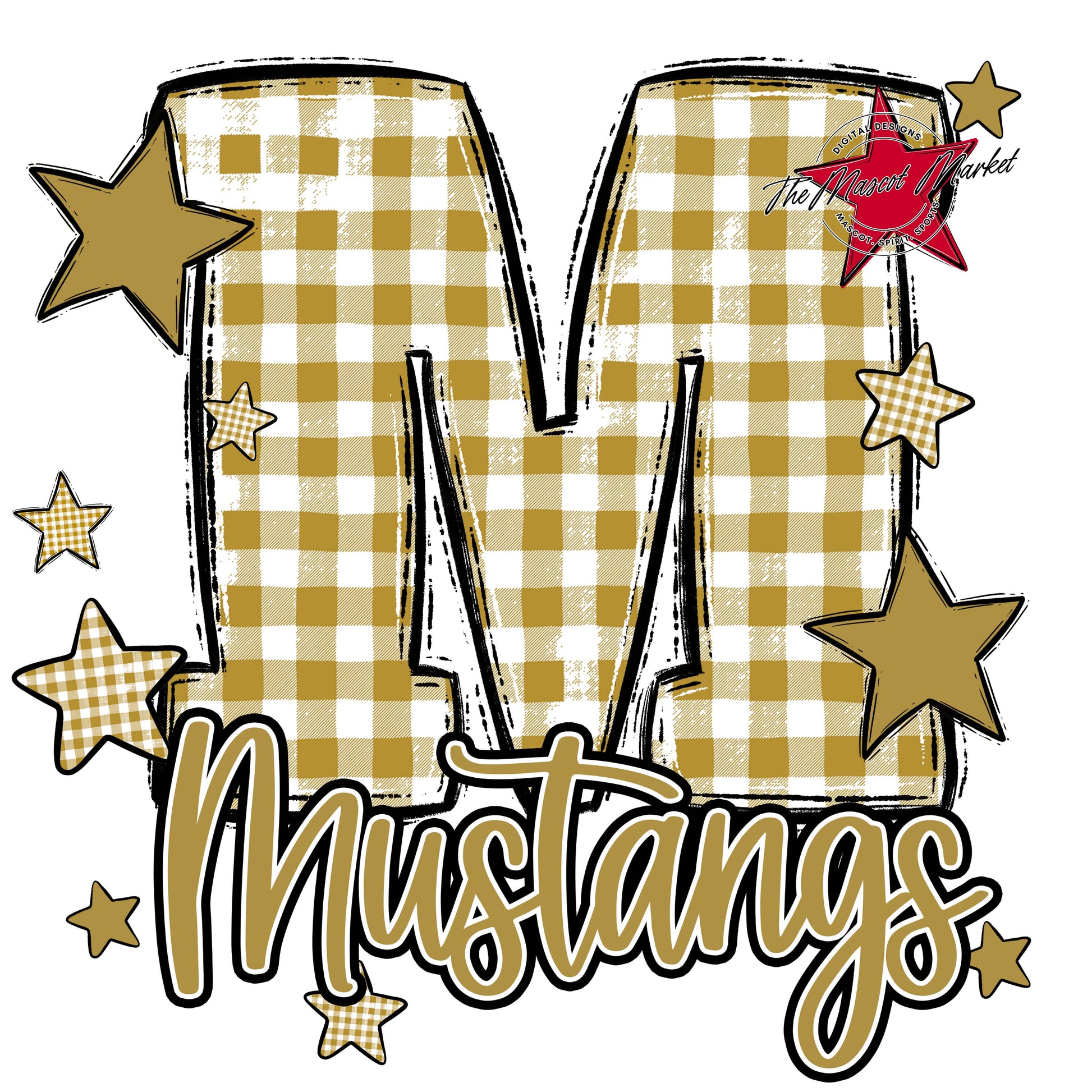 Mustangs Plaid Star Design-Gold