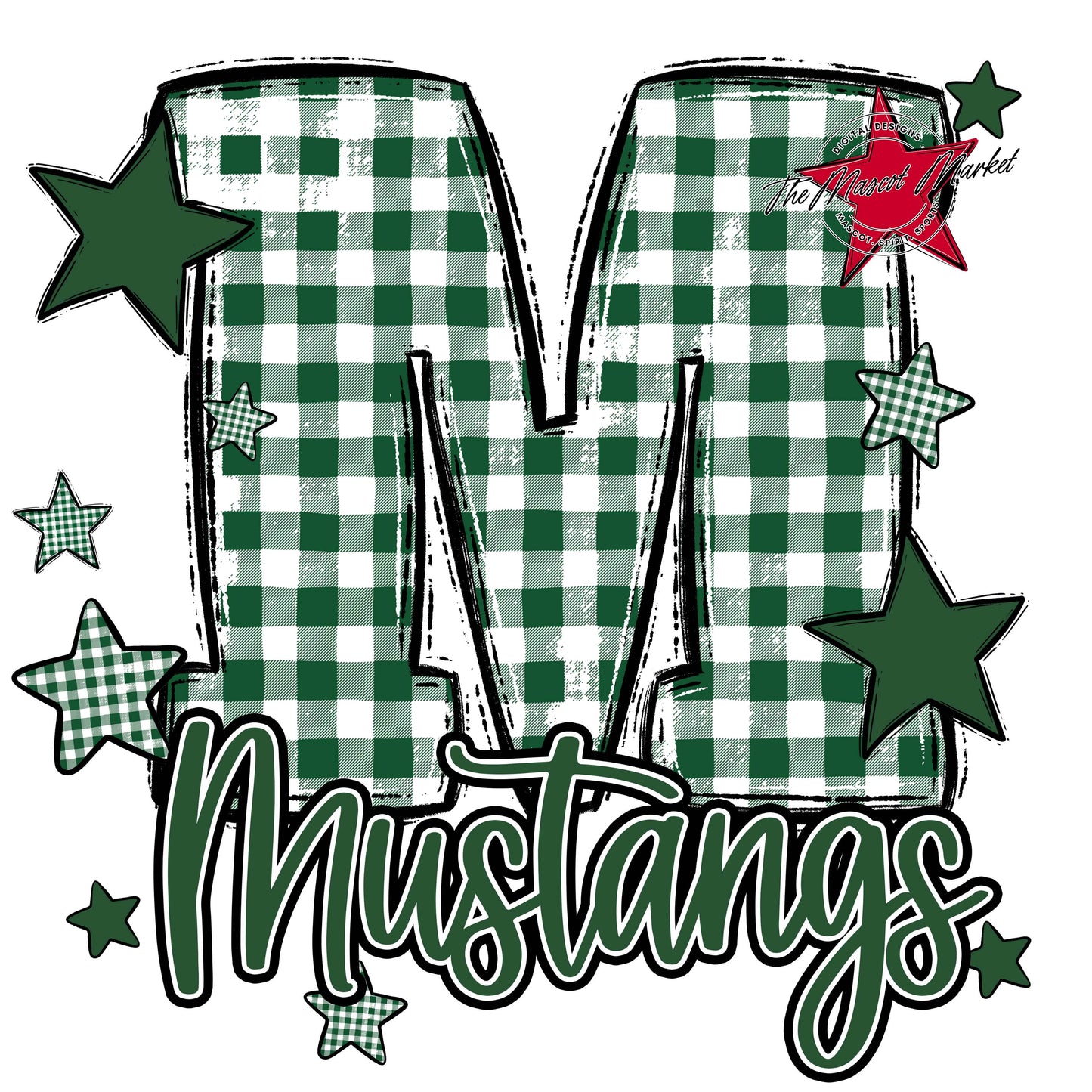 Mustangs Plaid Star Design-Green