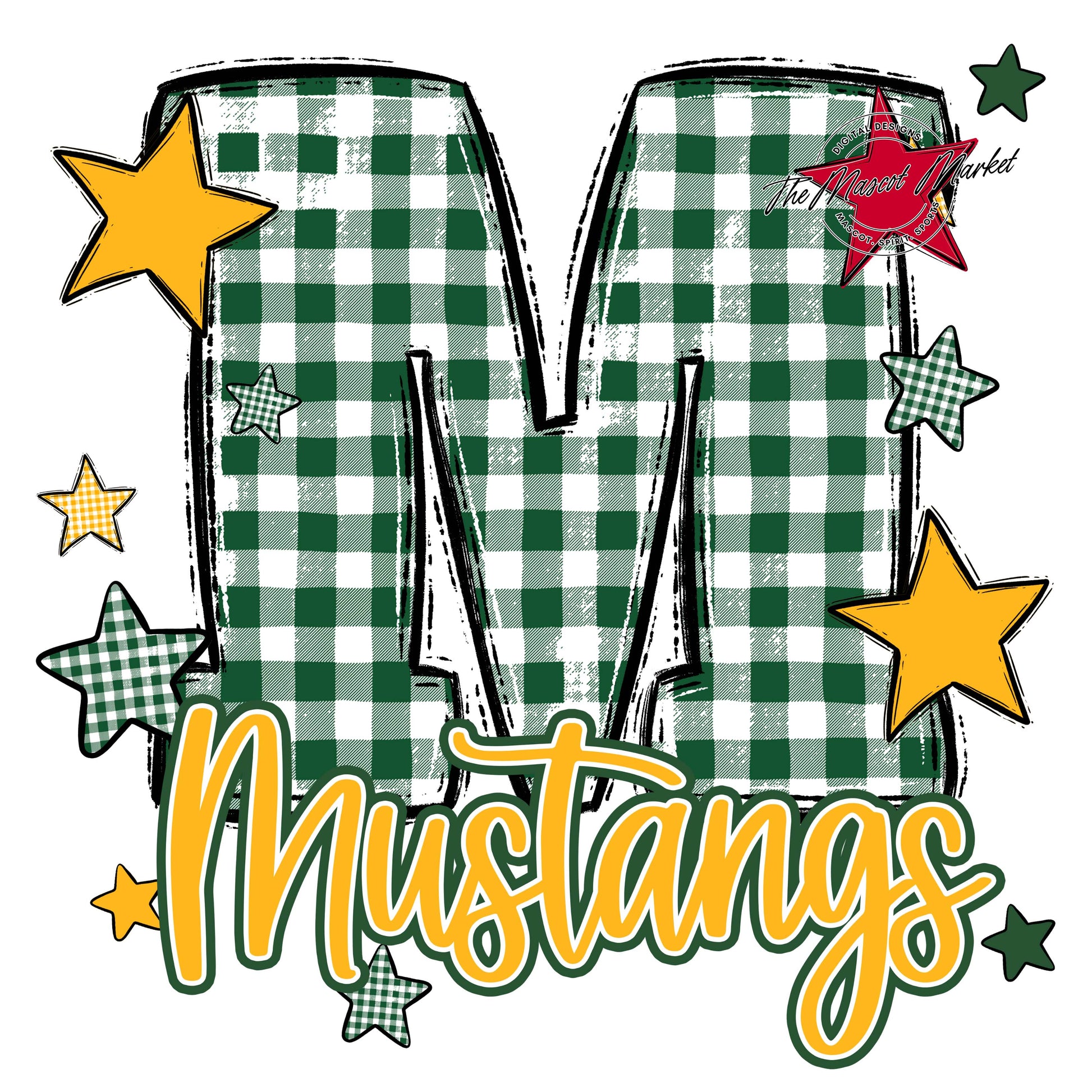 Mustangs Plaid Star Design-Green & Yellow