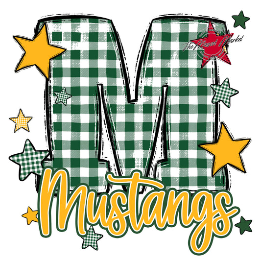 Mustangs Plaid Star Design-Green & Yellow
