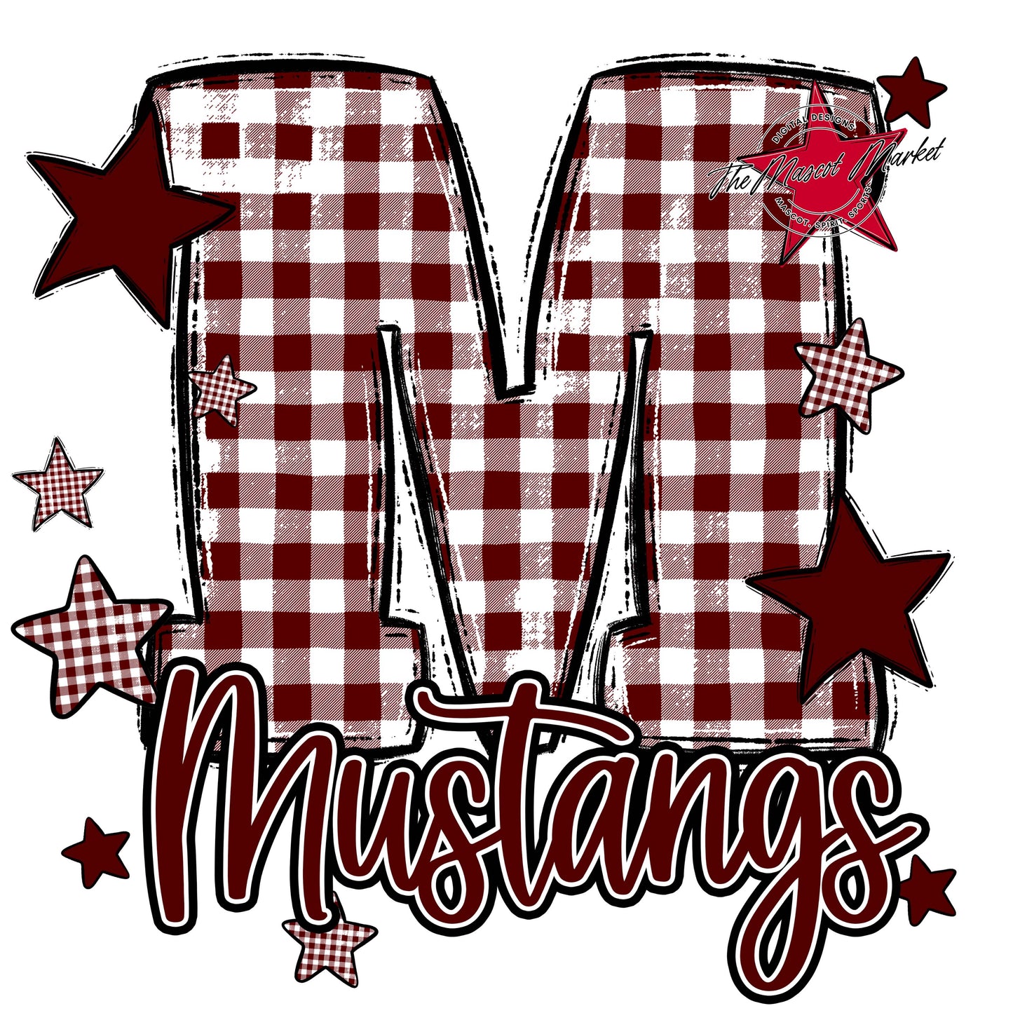 Mustangs Plaid Star Design-Maroon