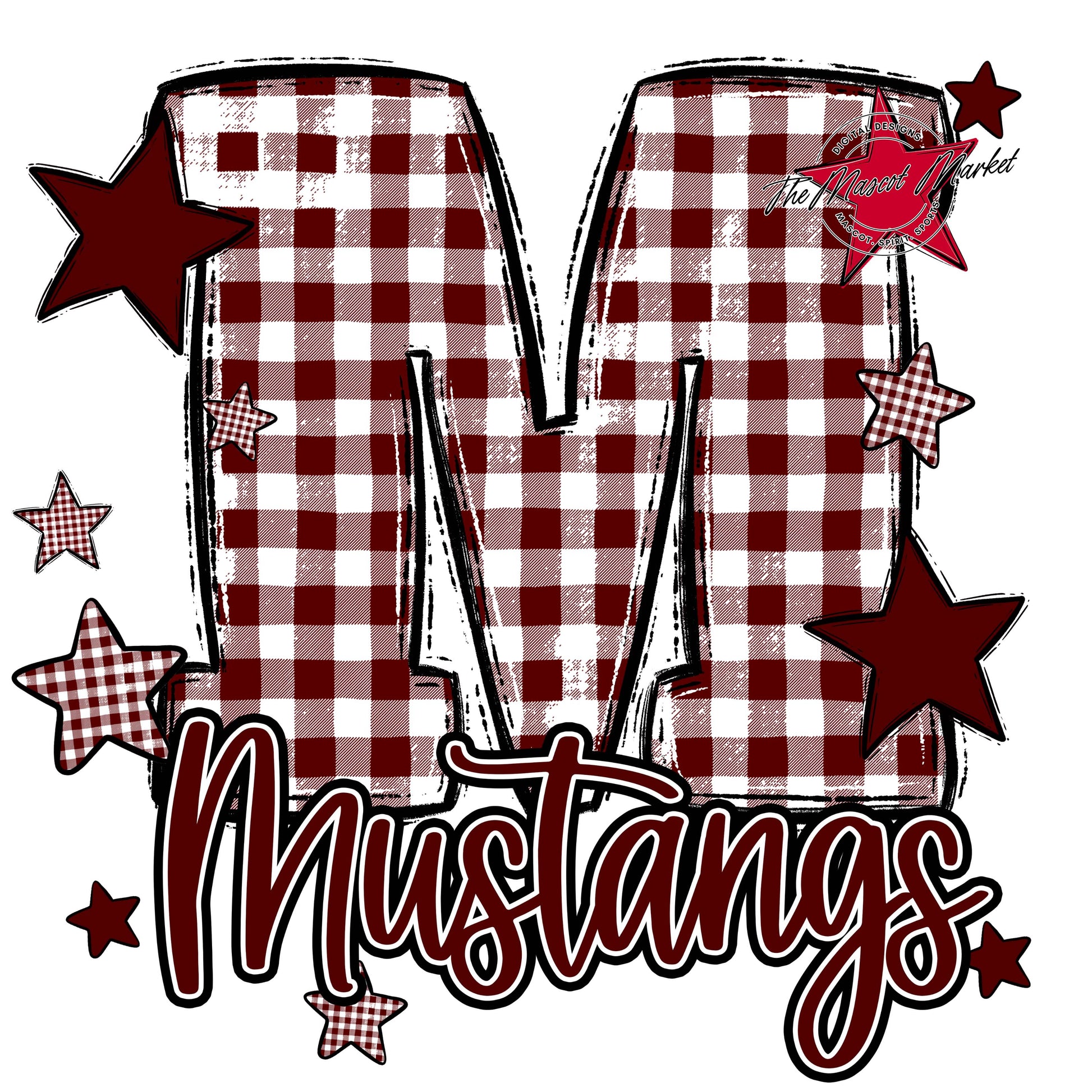 Mustangs Plaid Star Design-Maroon