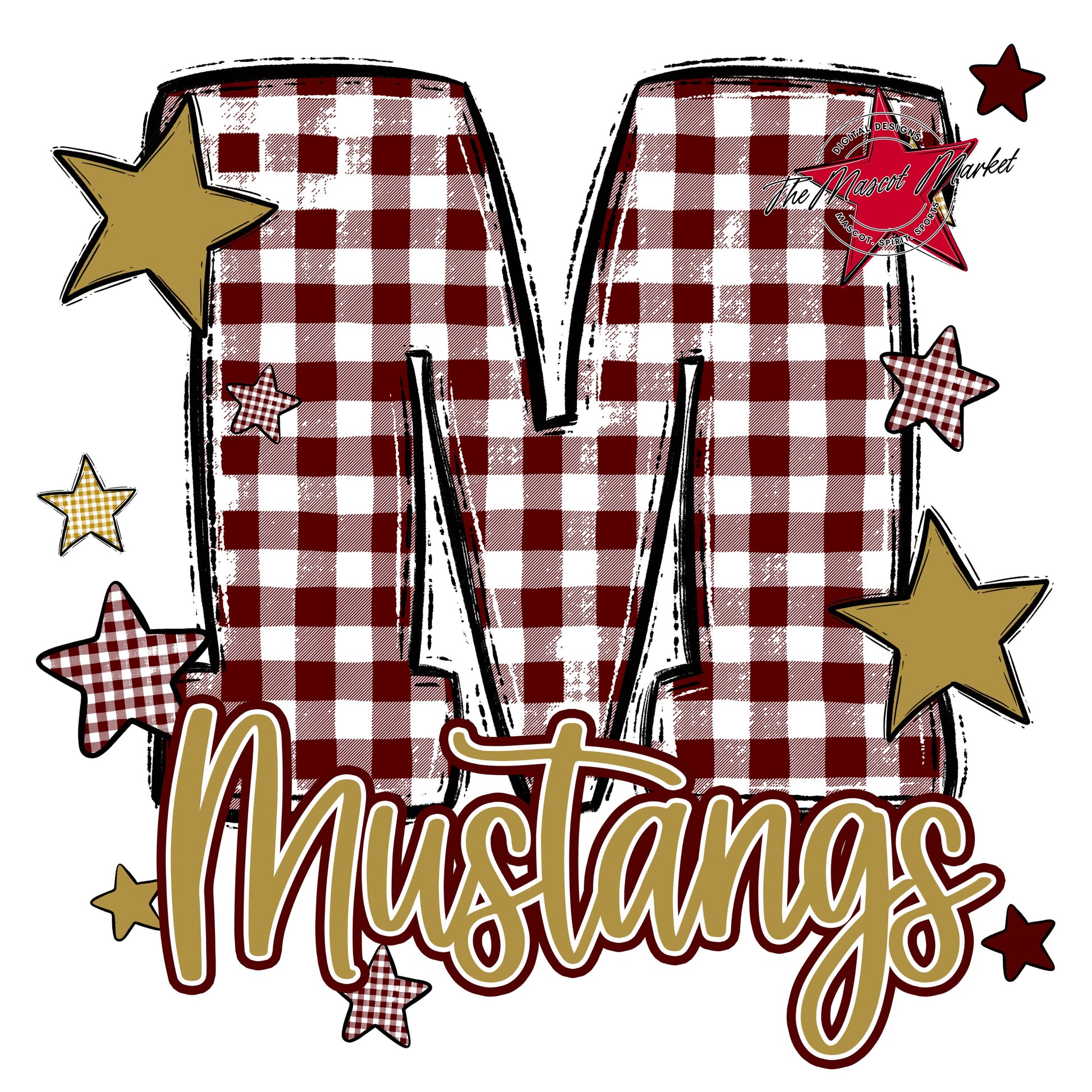 Mustangs Plaid Star Design-Maroon & Gold