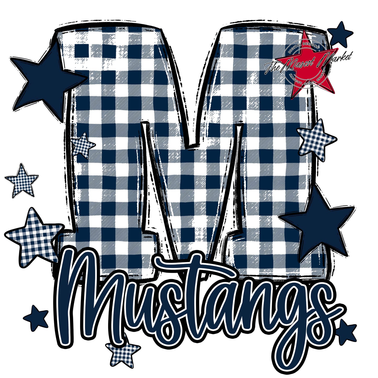 Mustangs Plaid Star Design-Navy