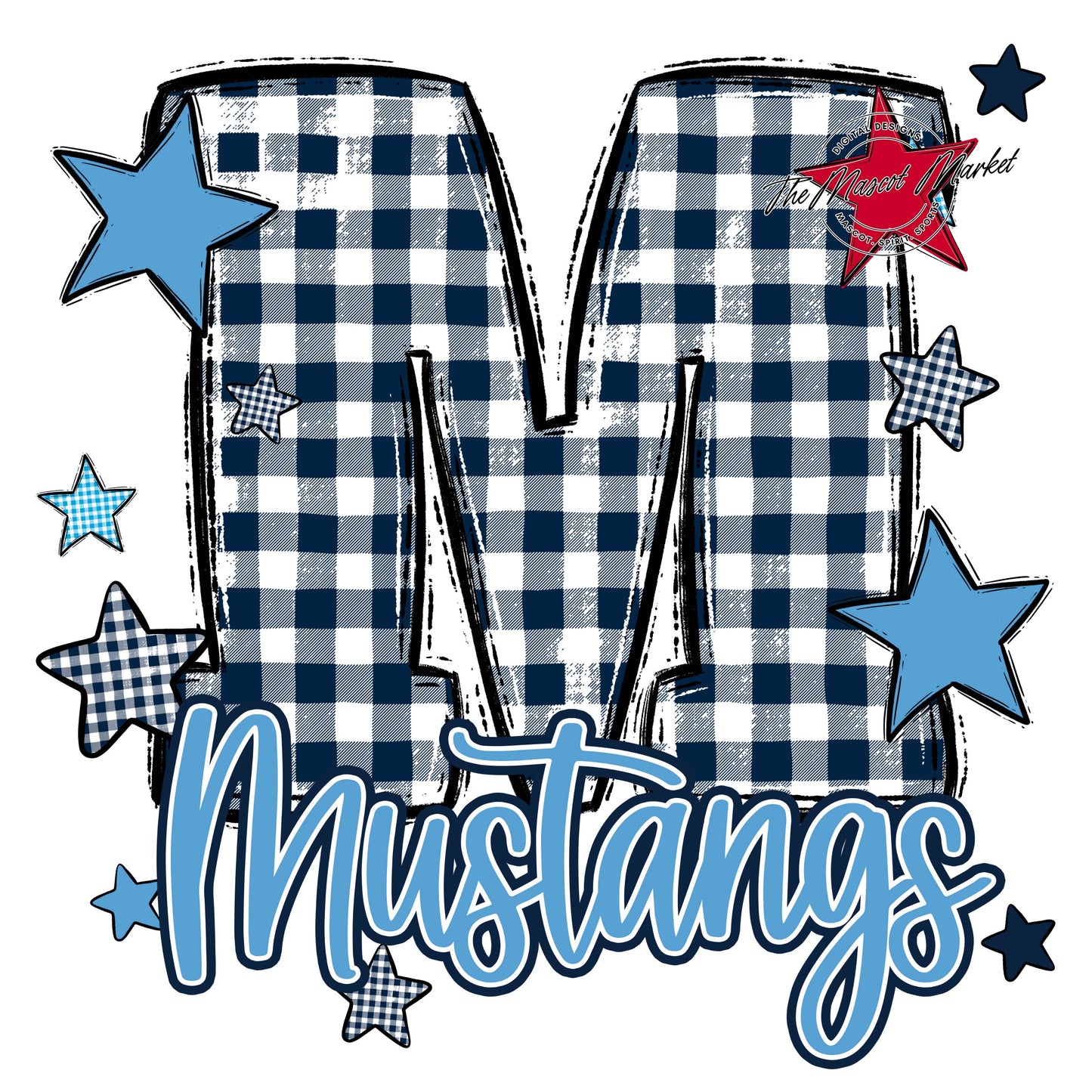 Mustangs Plaid Star Design-Navy & Carolina Blue