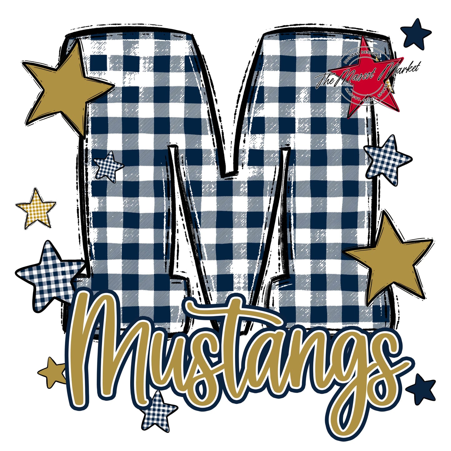 Mustangs Plaid Star Design-Navy & Gold