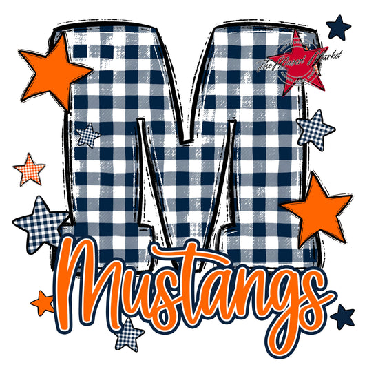 Mustangs Plaid Star Design-Navy & Orange