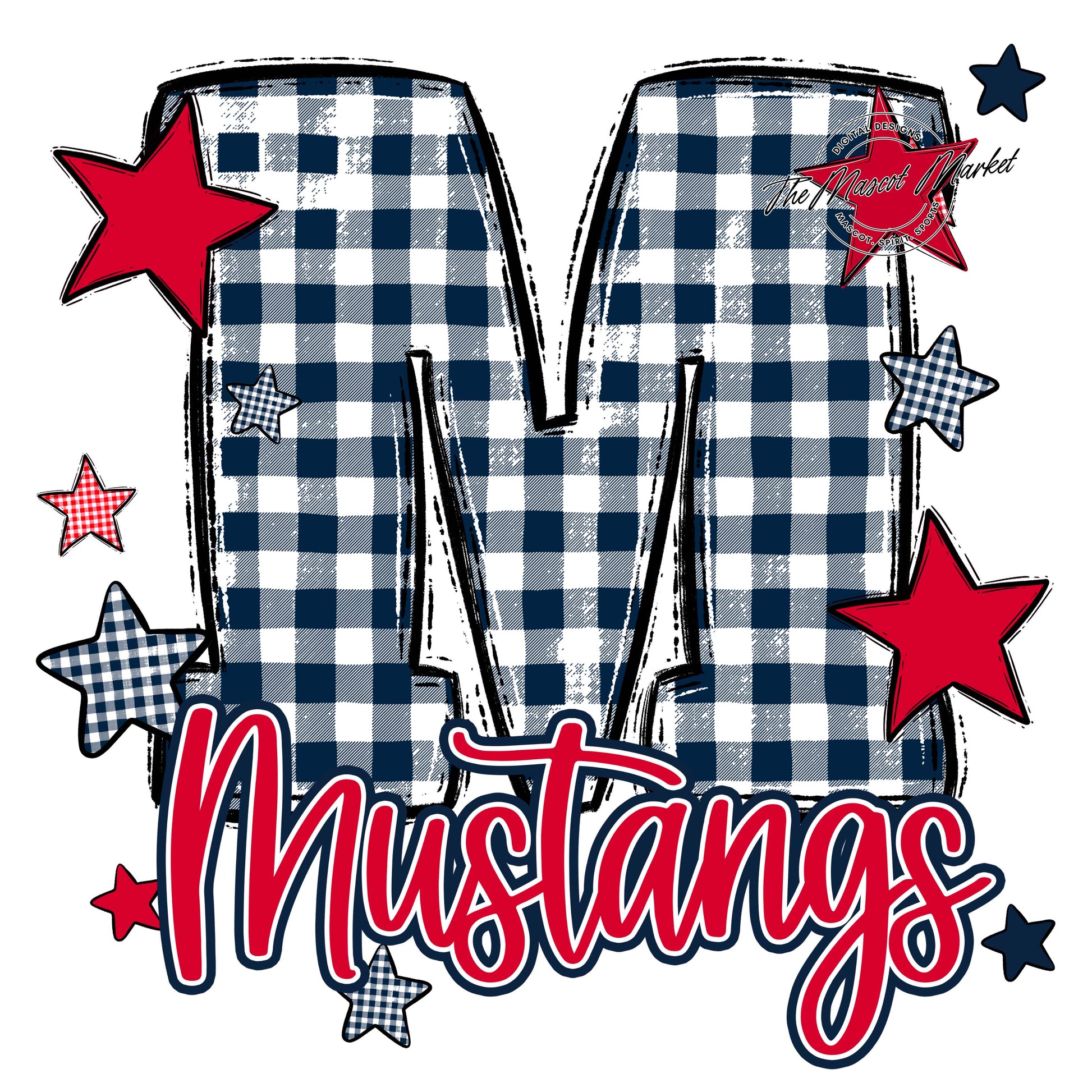 Mustangs Plaid Star Design-Navy & Red