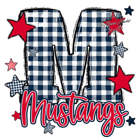 Mustangs Plaid Star Design-Navy & Red