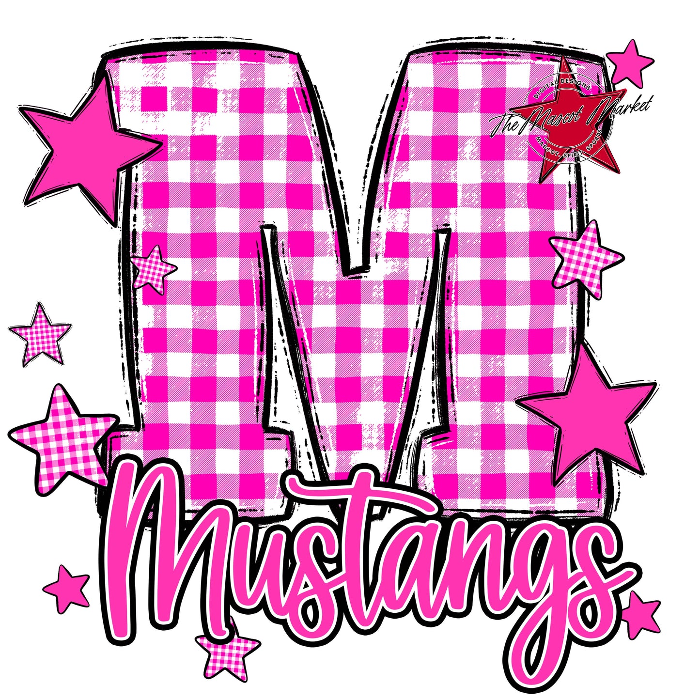 Mustangs Plaid Star Design-Pink