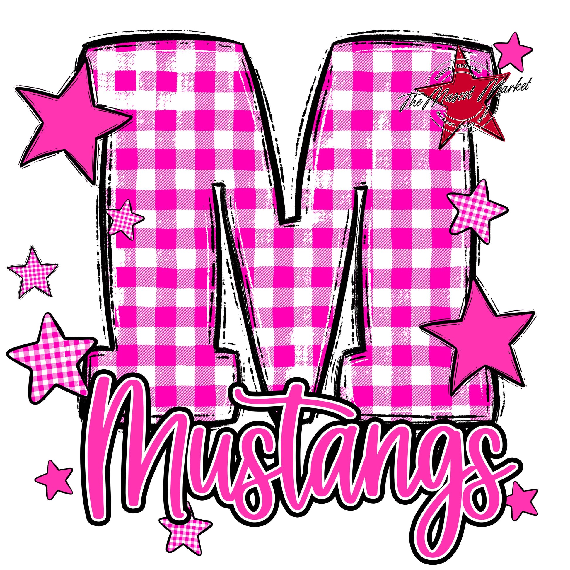 Mustangs Plaid Star Design-Pink