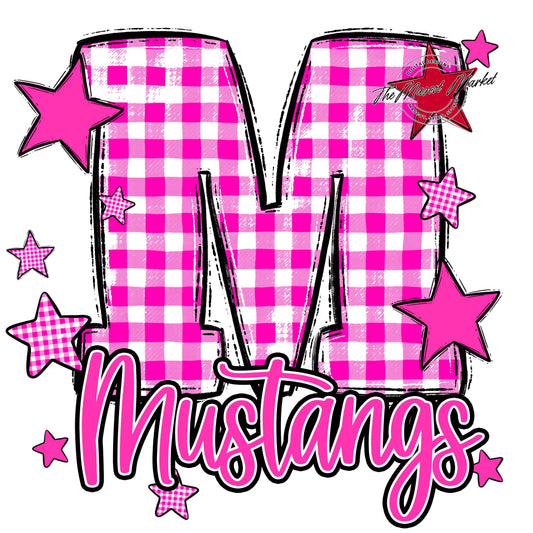 Mustangs Plaid Star Design-Pink
