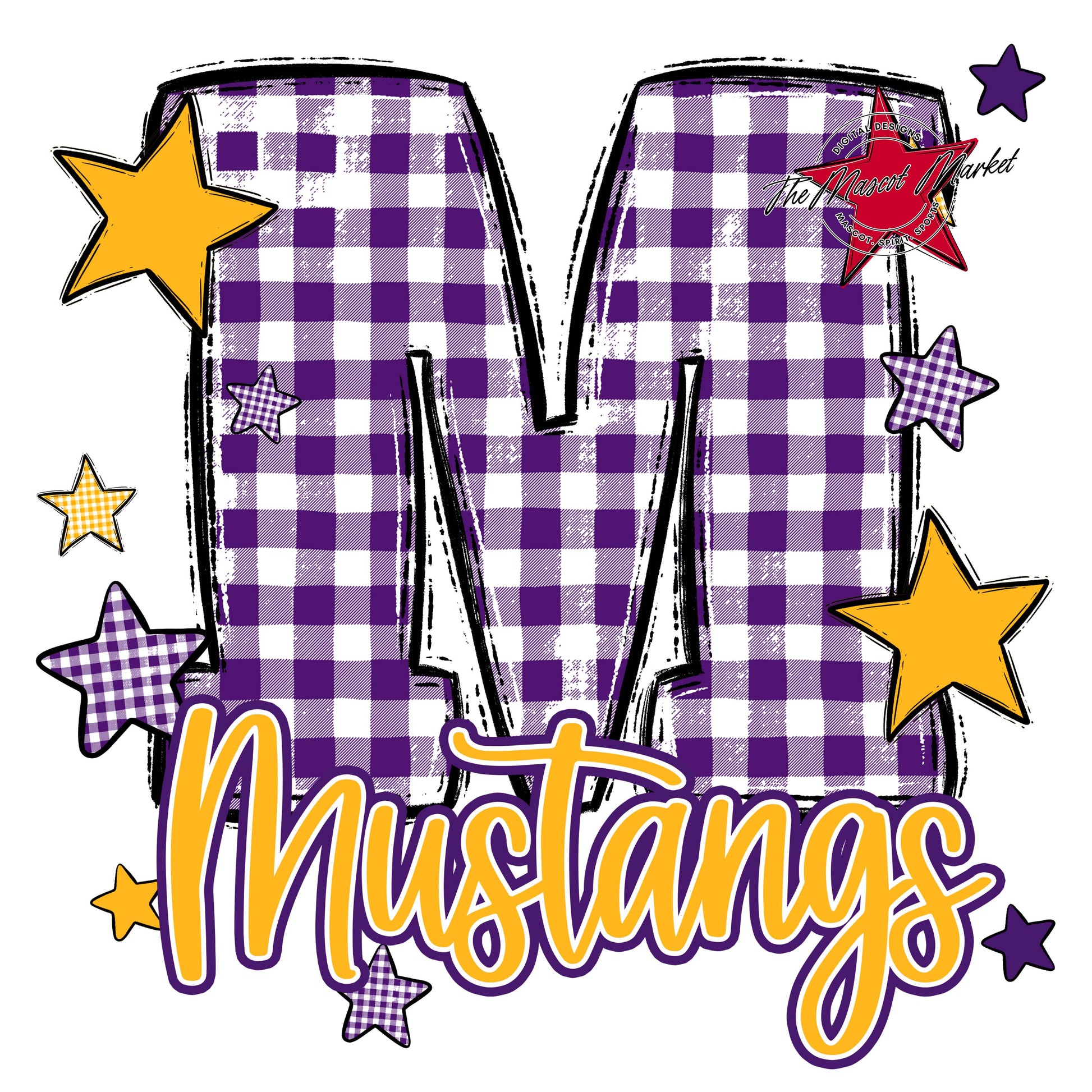 Mustangs Plaid Star Design-Purple & Yellow