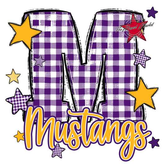 Mustangs Plaid Star Design-Purple & Yellow