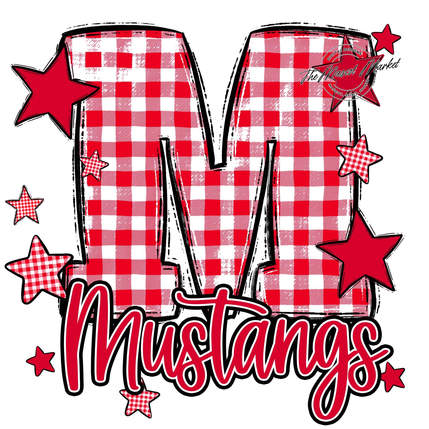 Mustangs Plaid Star Design-Red