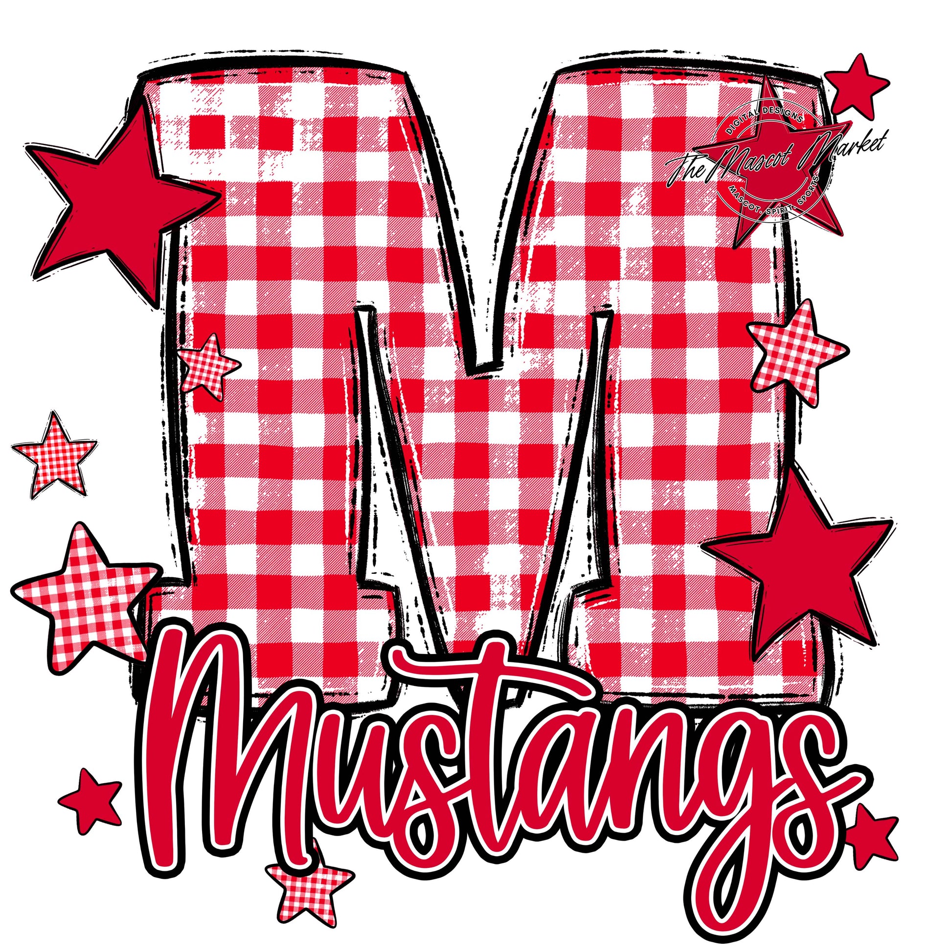 Mustangs Plaid Star Design-Red