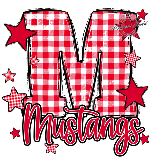 Mustangs Plaid Star Design-Red