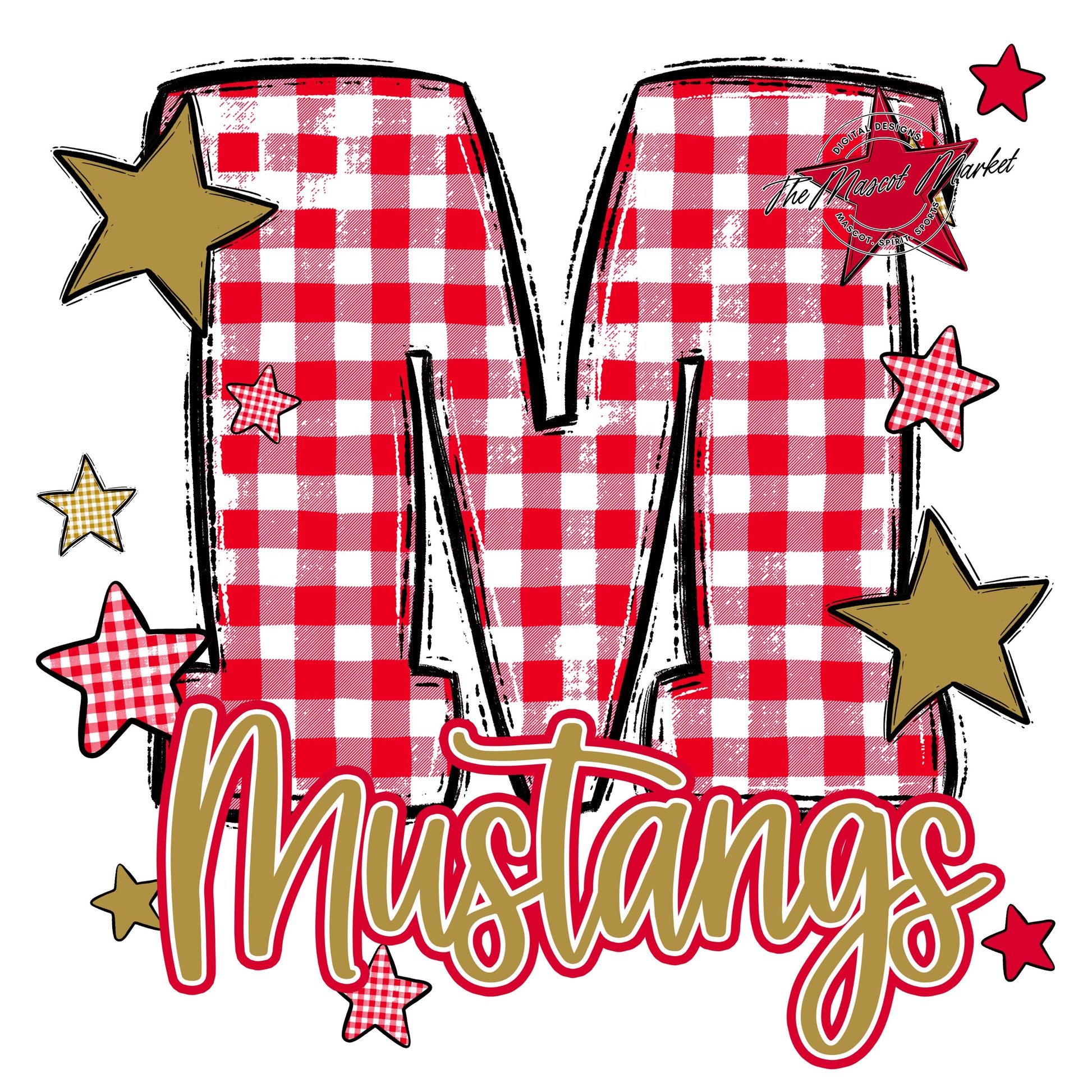 Mustangs Plaid Star Design-Red & Gold