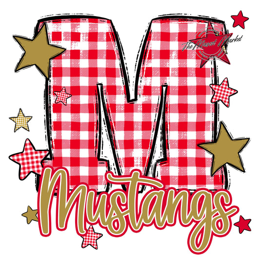 Mustangs Plaid Star Design-Red & Gold