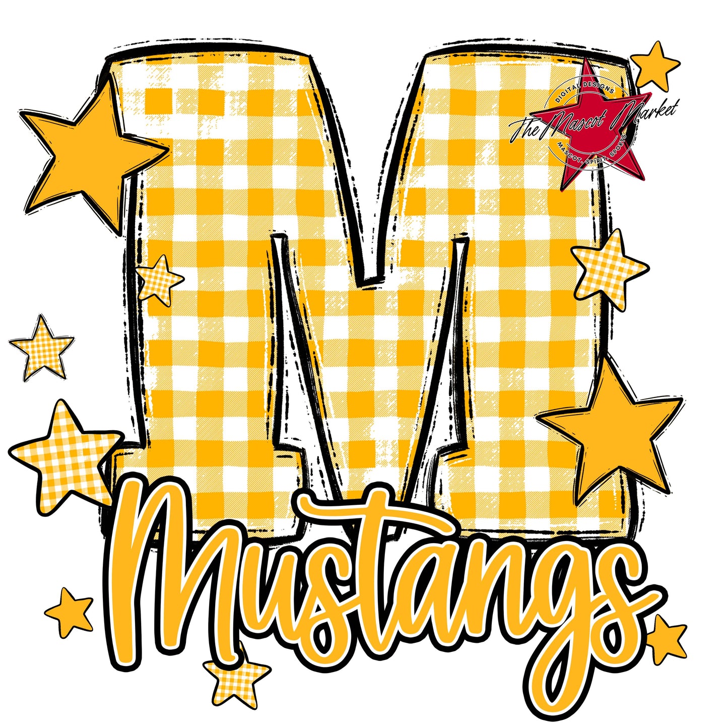 Mustangs Plaid Star Design-Yellow