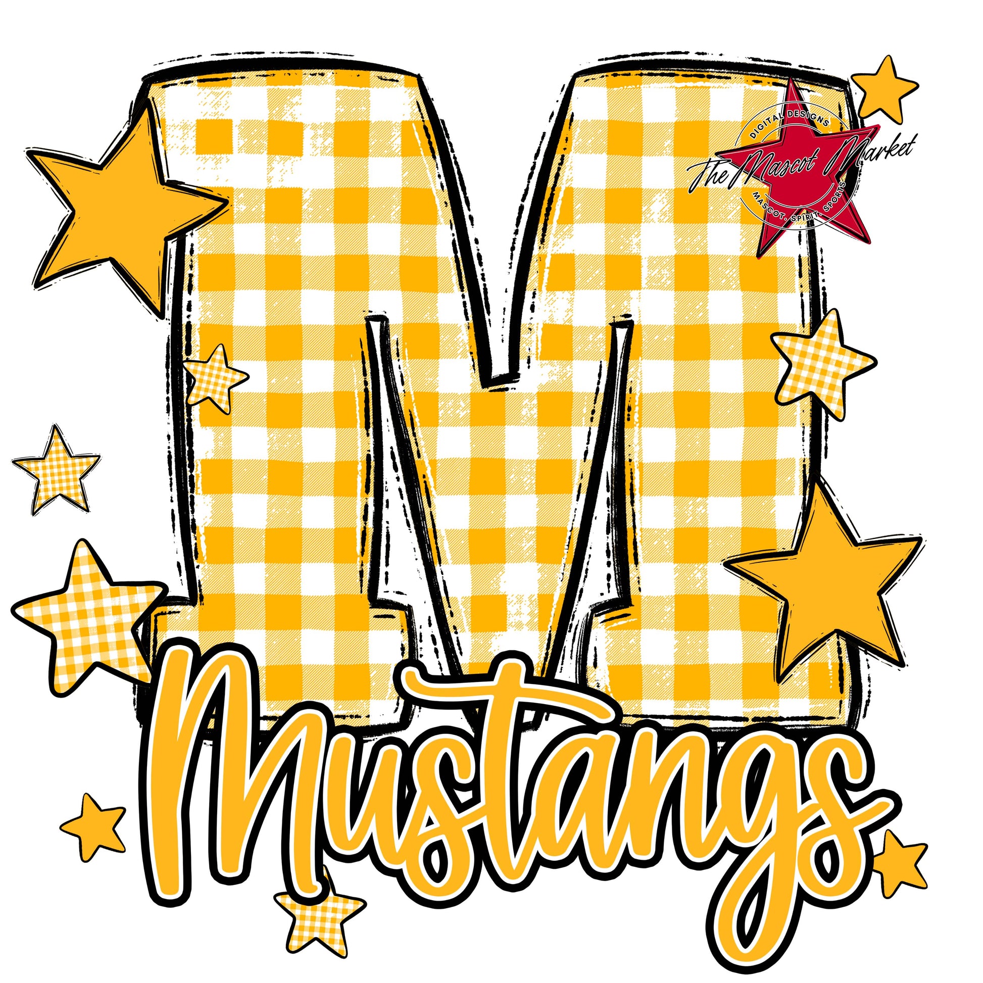 Mustangs Plaid Star Design-Yellow