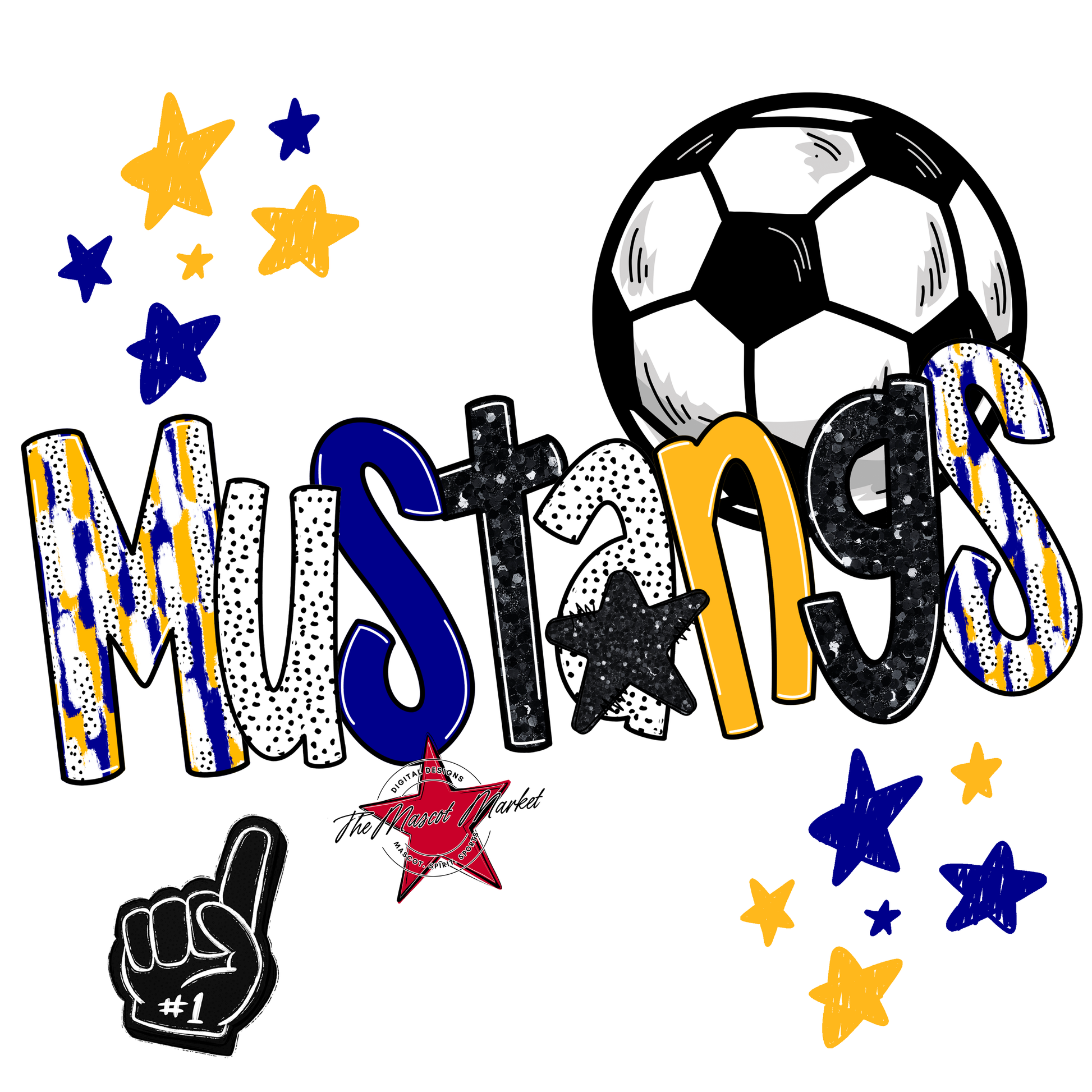 Mustangs Soccer Scrape-Blue-Yellow