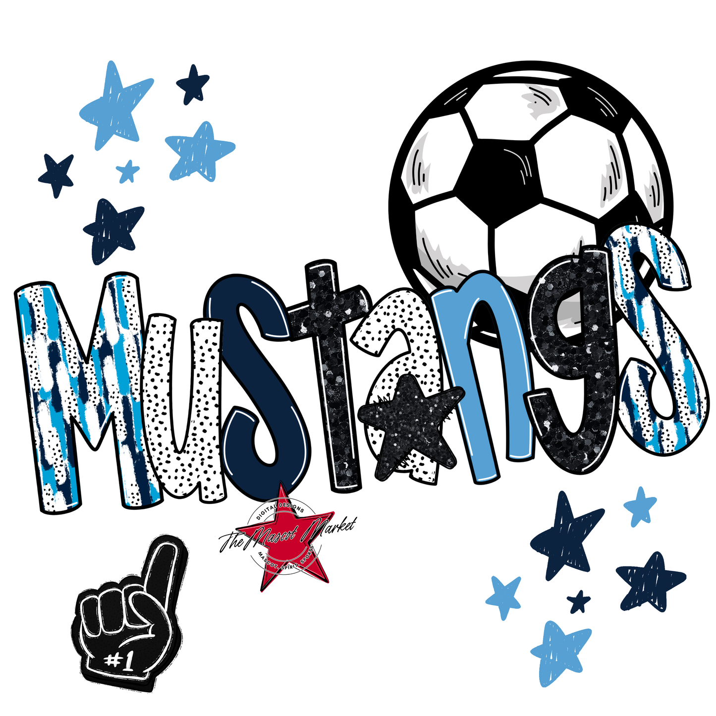 Mustangs Soccer Scrape-Navy-Carolina Blue