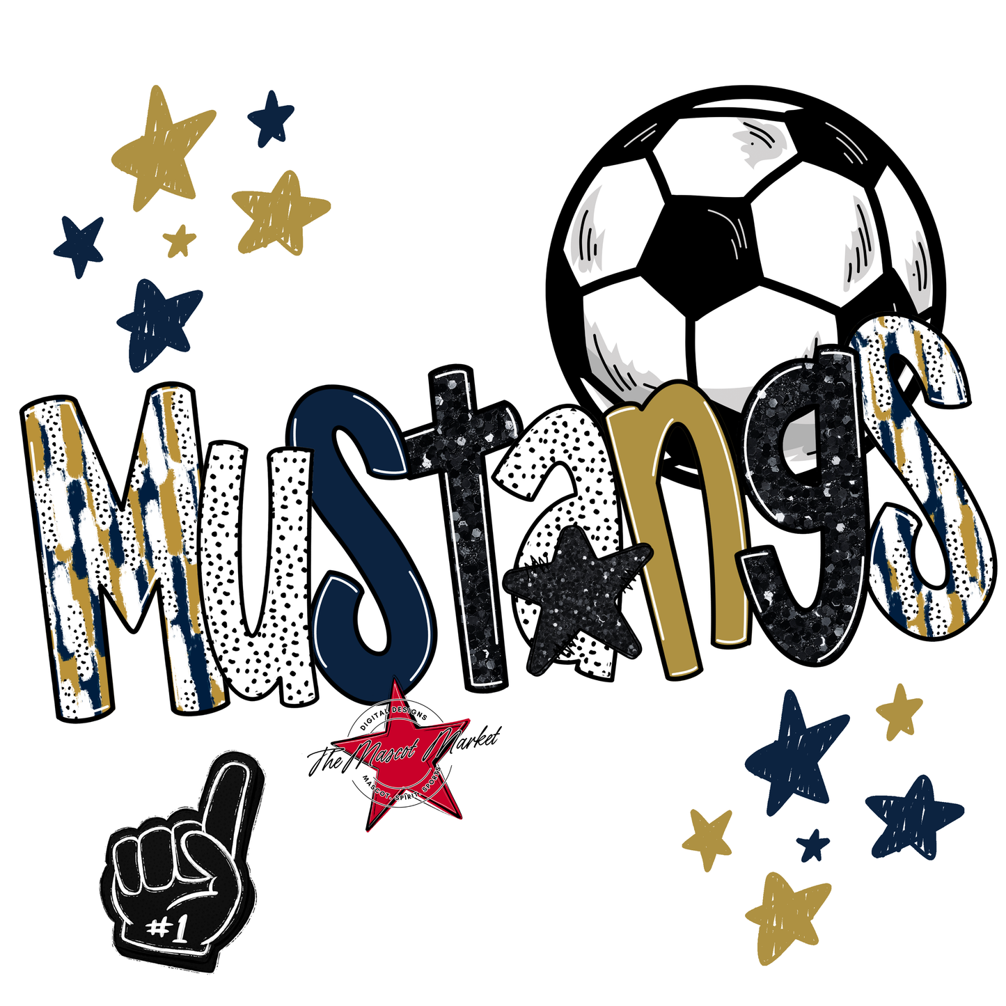 Mustangs Soccer Scrape-Navy-Gold