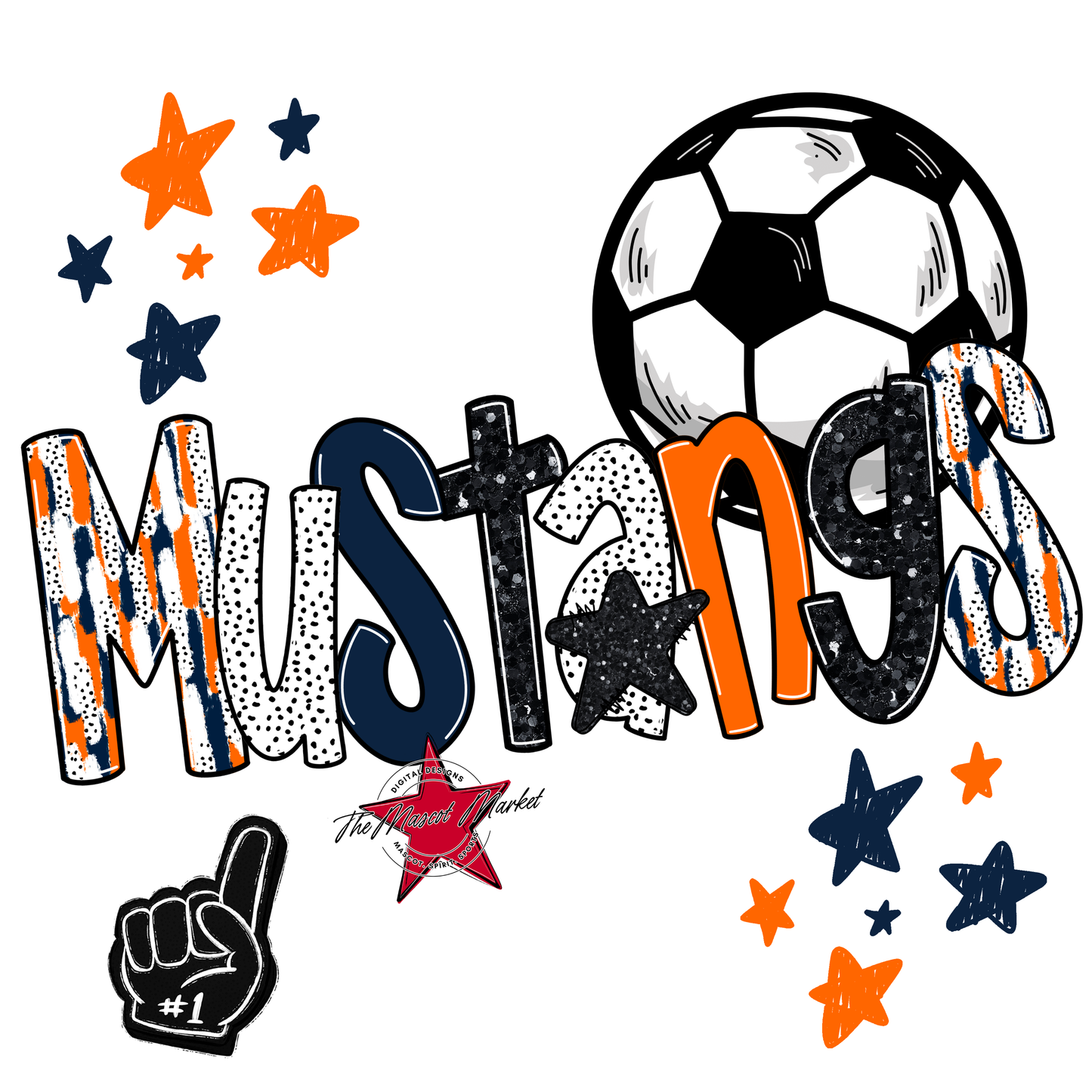 Mustangs Soccer Scrape-Navy-Orange