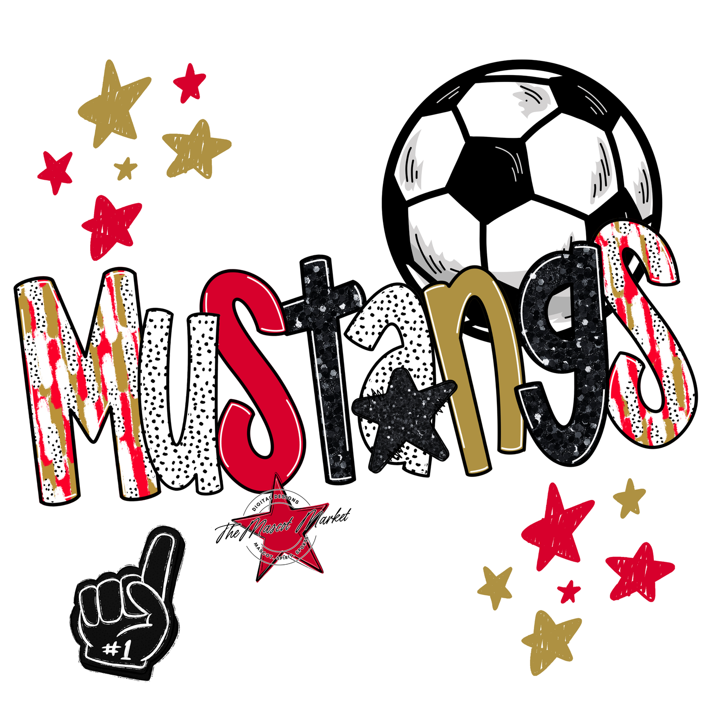 Mustangs Soccer Scrape-Red-Gold