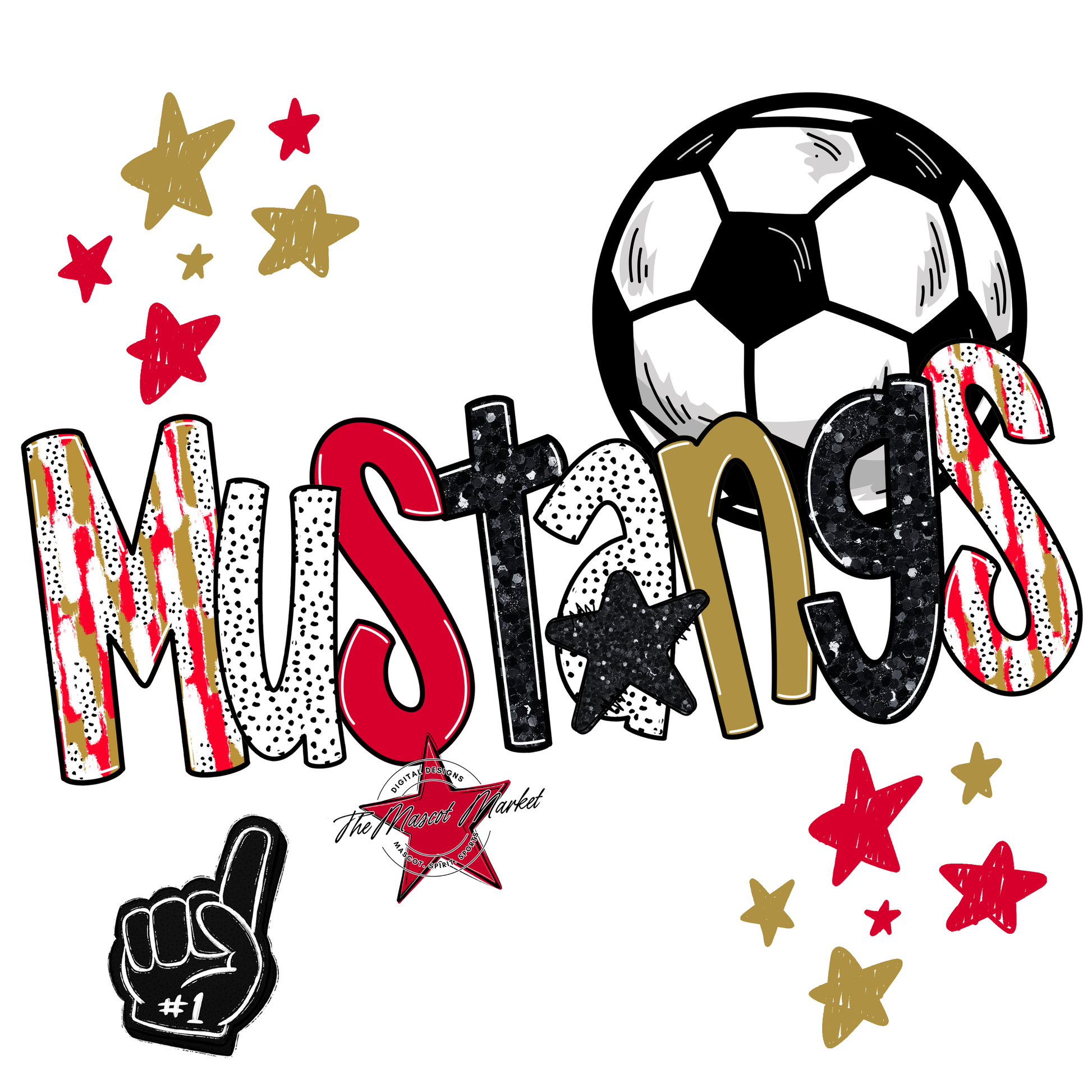Mustangs Soccer Scrape-Red-Gold