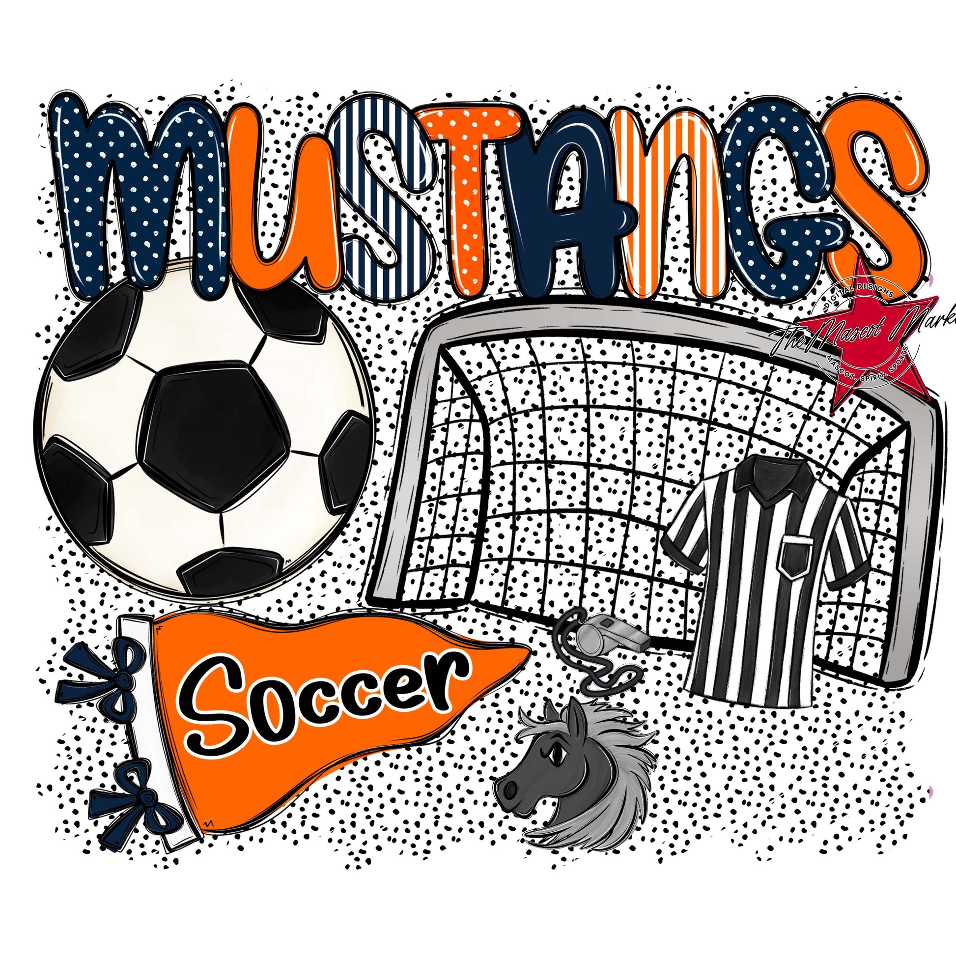 Mustangs Soccer Spirit-Navy & Orange