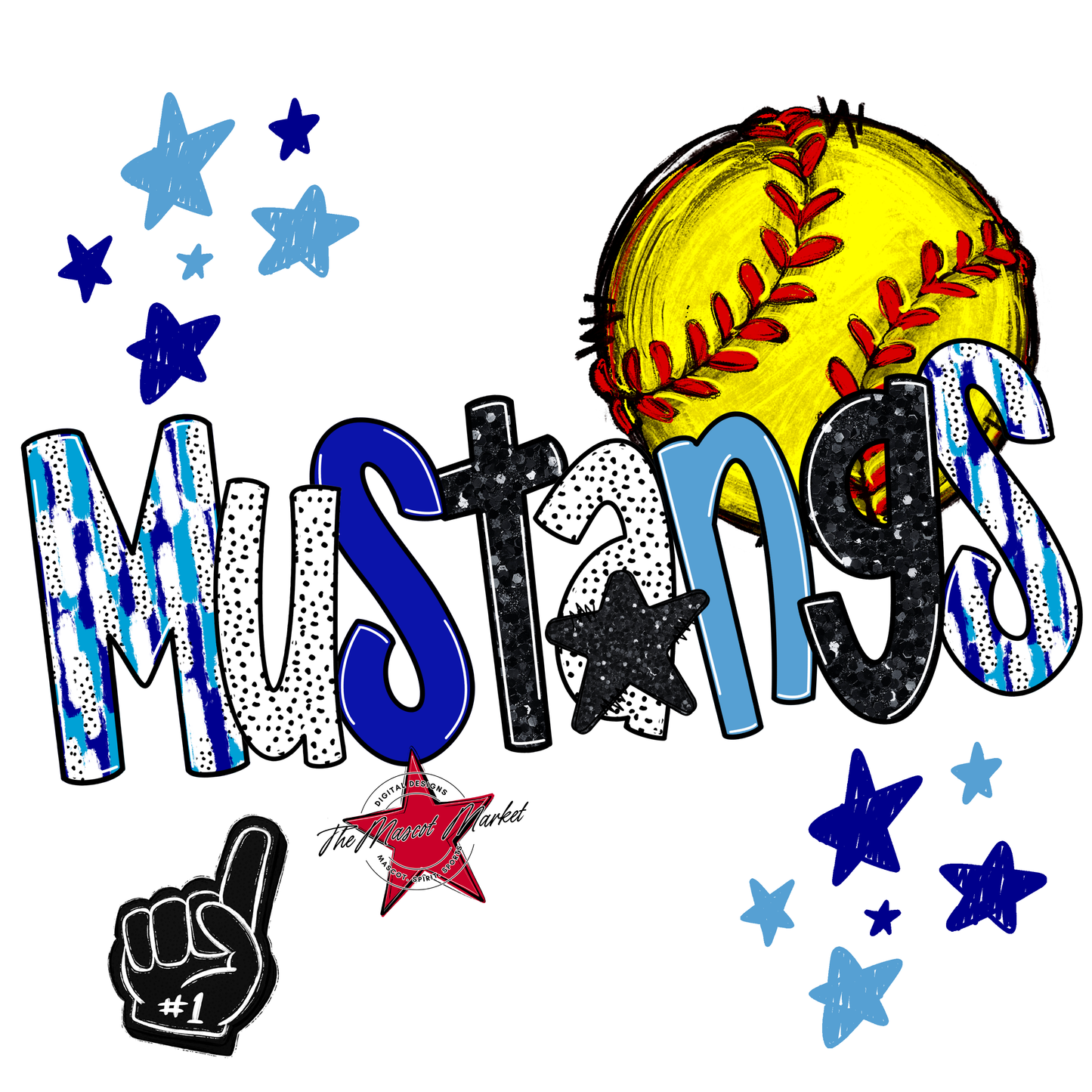 Mustangs Softball Scrape-Blue-Carolina Blue