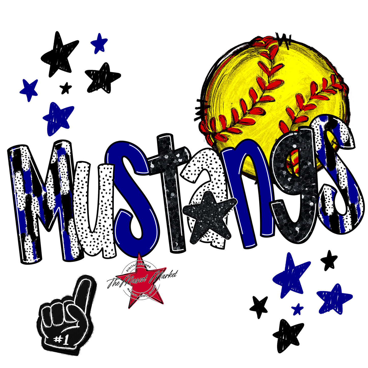 Mustangs Softball Scrape-Blue
