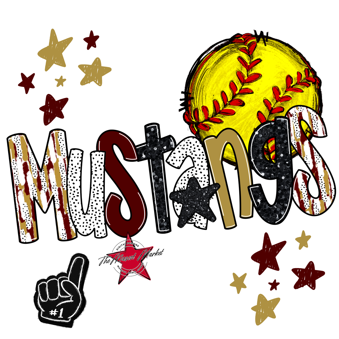 Mustangs Softball Scrape-Maroon-Gold