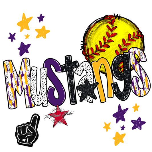 Mustangs Softball Scrape-Purple-Yellow